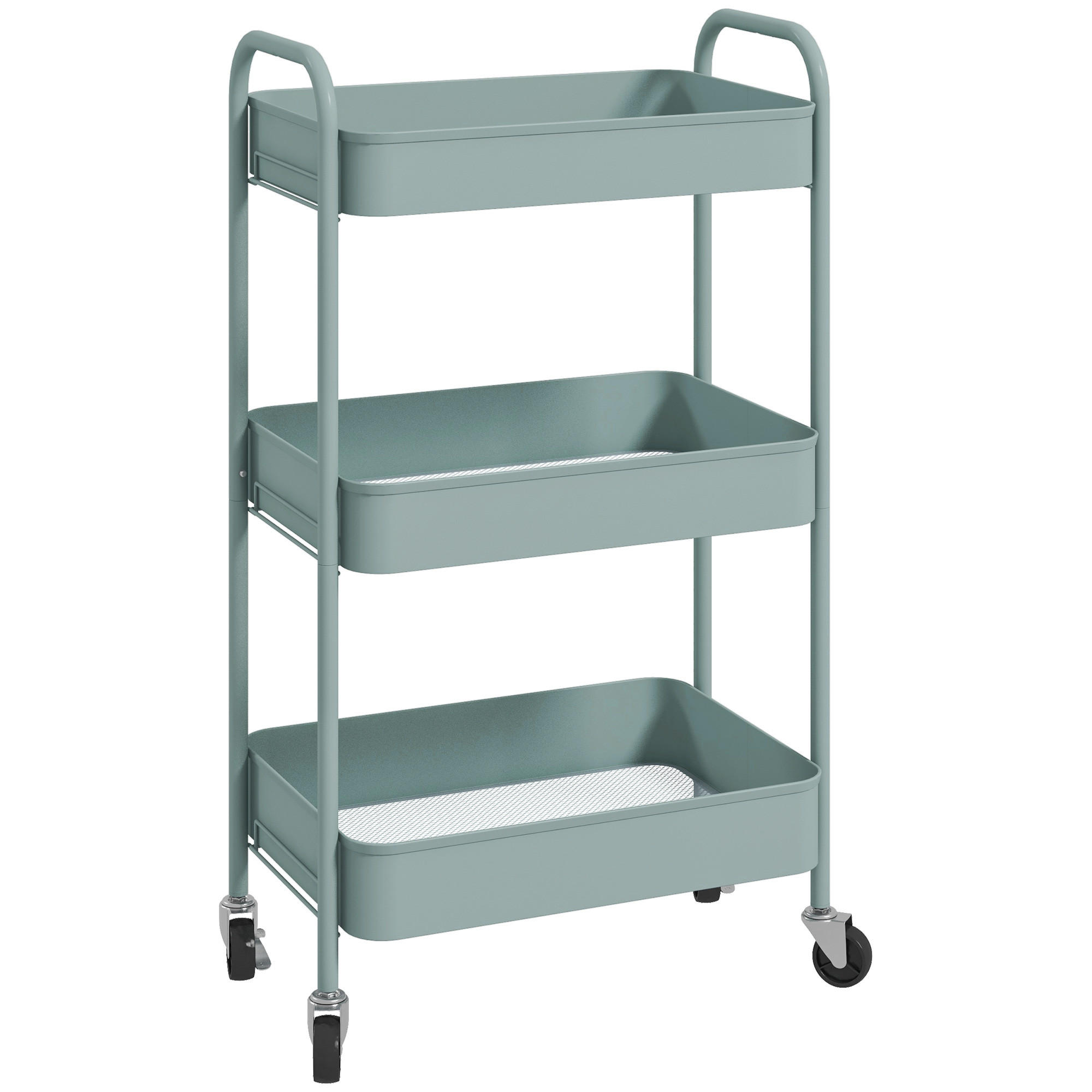 SERVIERWAGEN Rollwagen mit 3 Etagen, für Küche, Wohnzimmer, Stahl, Hellblau - Hellblau, Metall (30.6/79/45cm) - HOMCOM