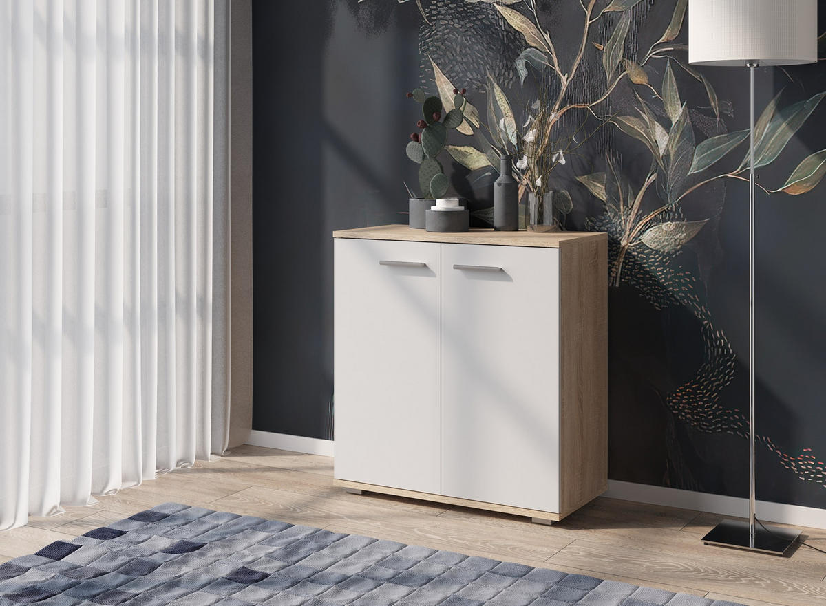 KOMMODE Sonoma Eiche, Weiß 69/74/34 - Weiß/Sonoma Eiche, Holzwerkstoff (69/74/34cm) - RAUMHIRSCH FURNITURE