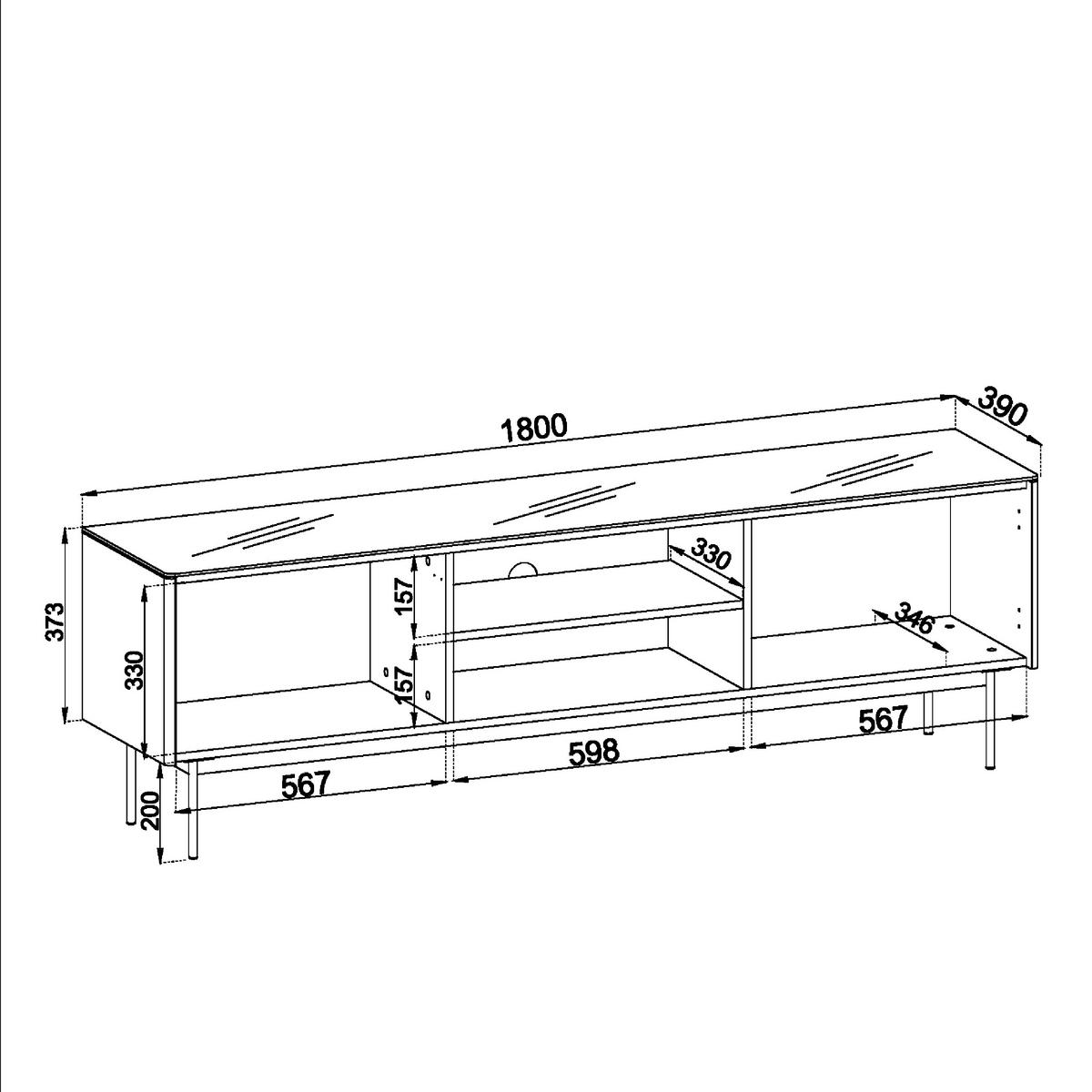 TV LOWBOARD OLDEN RTV1 Glasplatte Eiche - Eichefarben, Glas/Holzwerkstoff (180/52/39cm) - Komodee