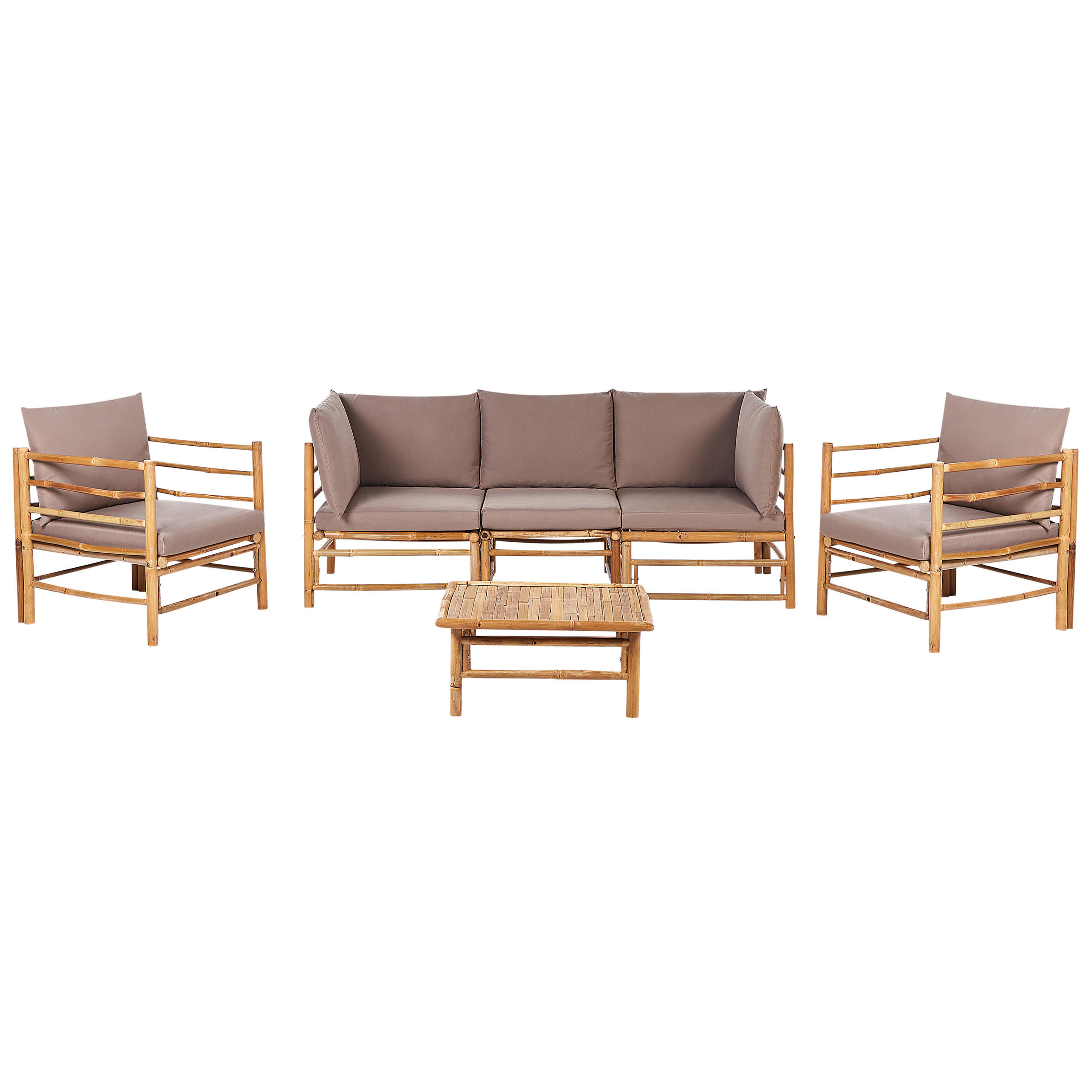 LOUNGE SET 5-Sitzer Bambusholz hellbraun 4-teilig Auflagen taupe Cerreto - Taupe, Holz - Beliani