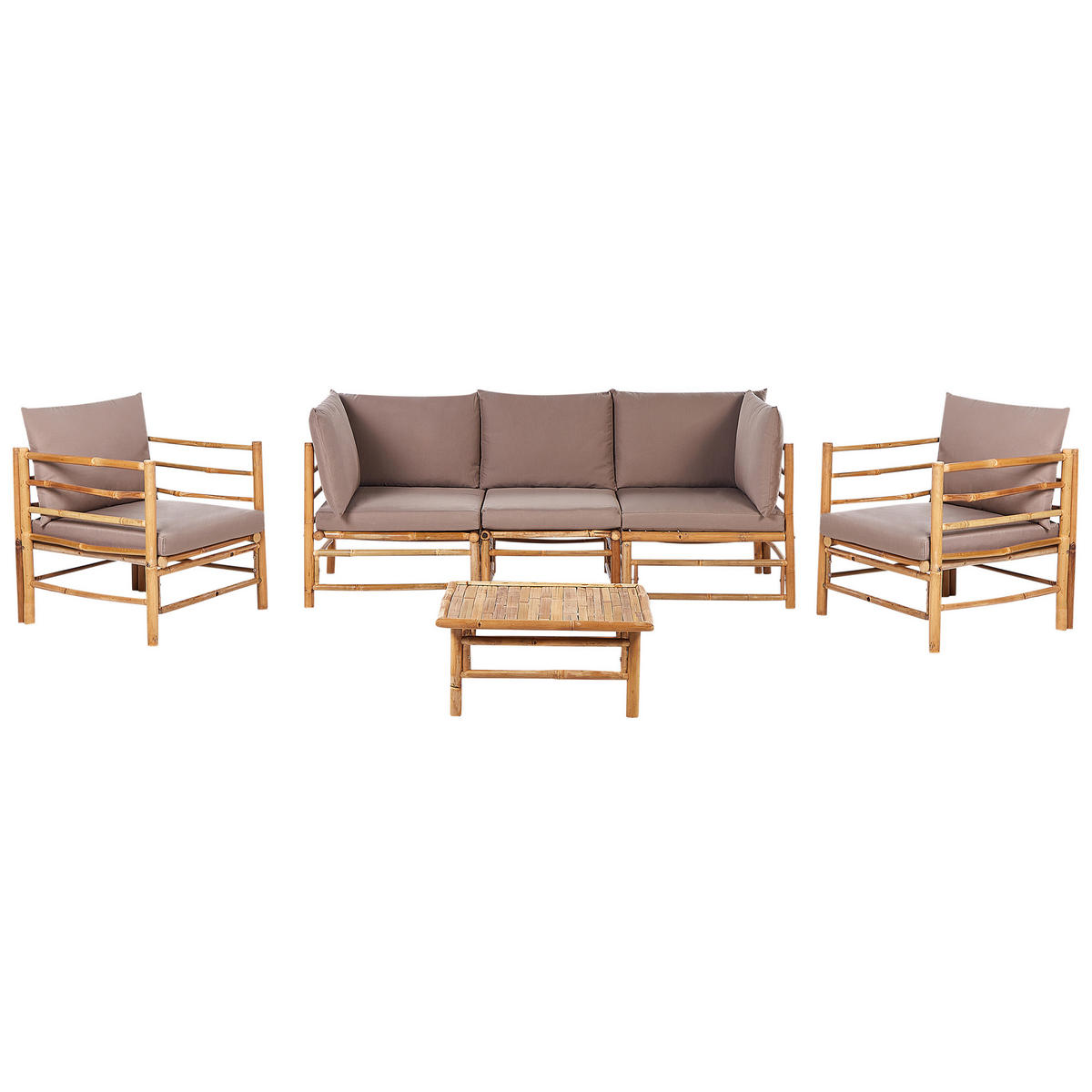 LOUNGE SET 5-Sitzer Bambusholz hellbraun 4-teilig Auflagen taupe Cerreto - Taupe, Holz - Beliani