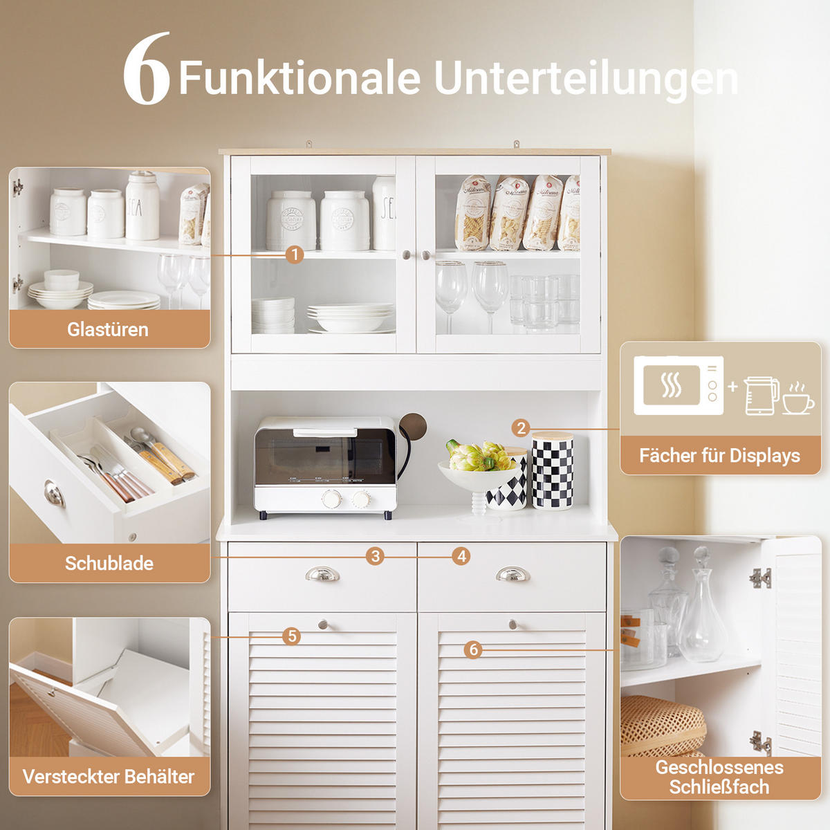 KÜCHENSCHRANK Weiß - Weiß, Glas/Holzwerkstoff (92/180/40cm) - SoBuy