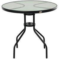 GARTENTISCH DE-07289 rund mit Schirmloch und Hartglas Schwarz - Schwarz, Glas/Metall (80/80/72cm) - ComfortXL