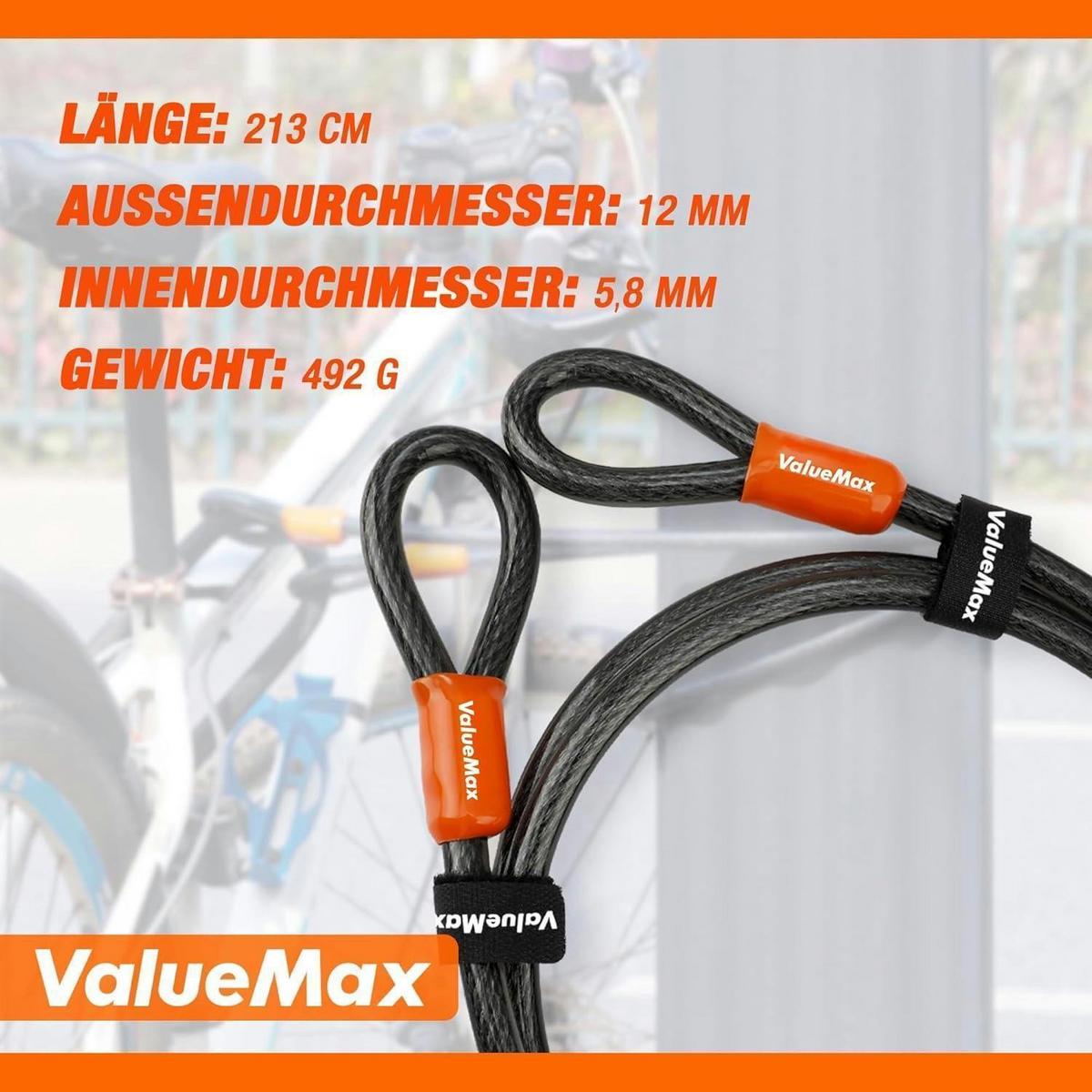 SCHLOSSKABEL Stahl 12 mm 213 cm schwarz - Schwarz, Metall (20.5/4.5/28cm)