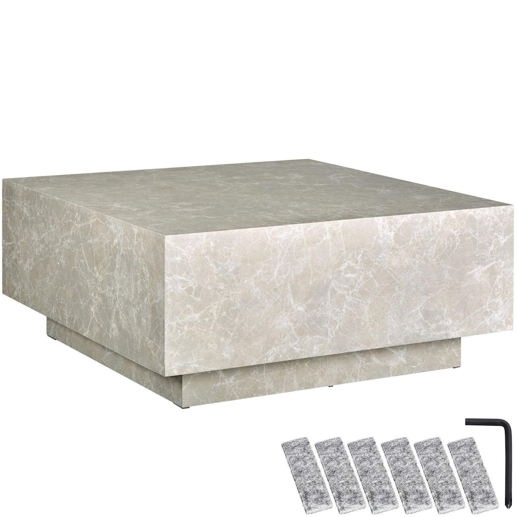 COUCHTISCH Lasley,80 x 80 x 35 cm,Travertin Optik - Beige, Holz (80/80/35cm) - tectake