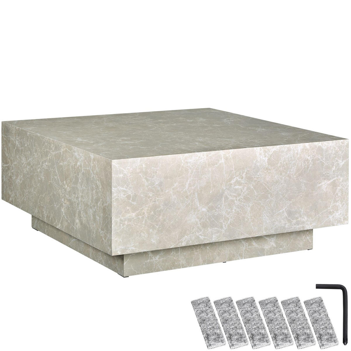 COUCHTISCH Lasley,inkl. Bodenschoner, Belastbarkeit 45 kg,Travertin Optik - Beige, Holz (80/80/35cm) - tectake