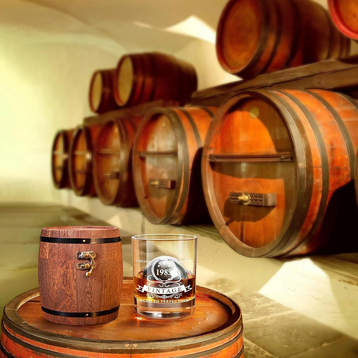 WHISKEYGLAS-SET 4-teilig mit Fassbox - Multicolor, Holz (0.34L)