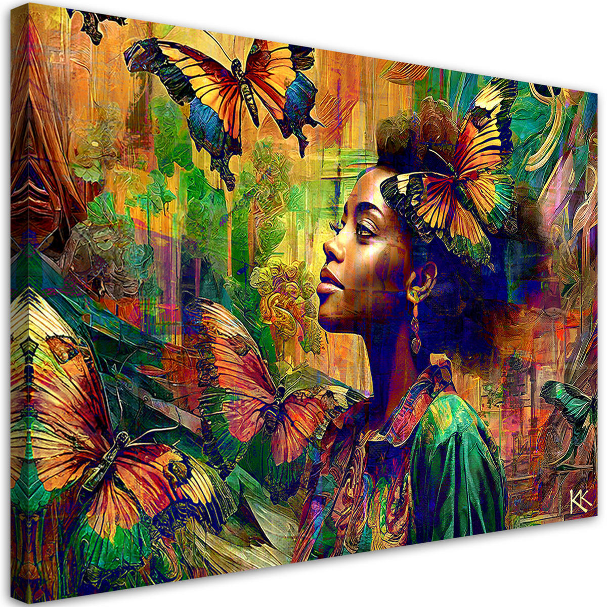 LEINWANDBILD Frau Schmetterlinge Abstraktion - Lila, Textil (100/70cm) - Feeby