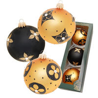 CHRISTBAUMKUGELN Blumen mit Strasssteinen Goldfarbig 8cm (Glas / 3 Stk.) - Goldfarben, Glas (7/8/7cm) - Krebs Glas Lauscha