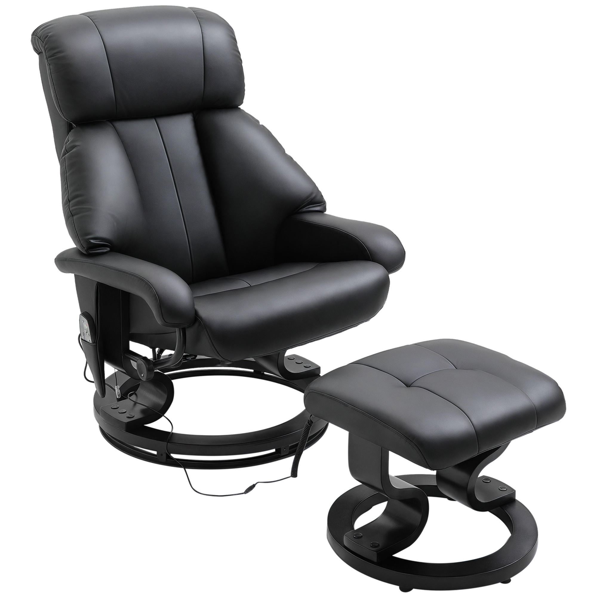 MASSAGESESSEL mit Fußhocker, Relaxsessel, Elektrischer Fernsehsessel, Kunstleder - Schwarz, Leder (80/102/76cm) - HOMCOM