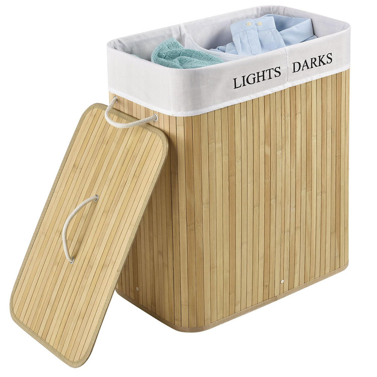 WÄSCHEKORB Curly 100 L natur - Naturfarben, Holz (52/63/32cm) - Juskys