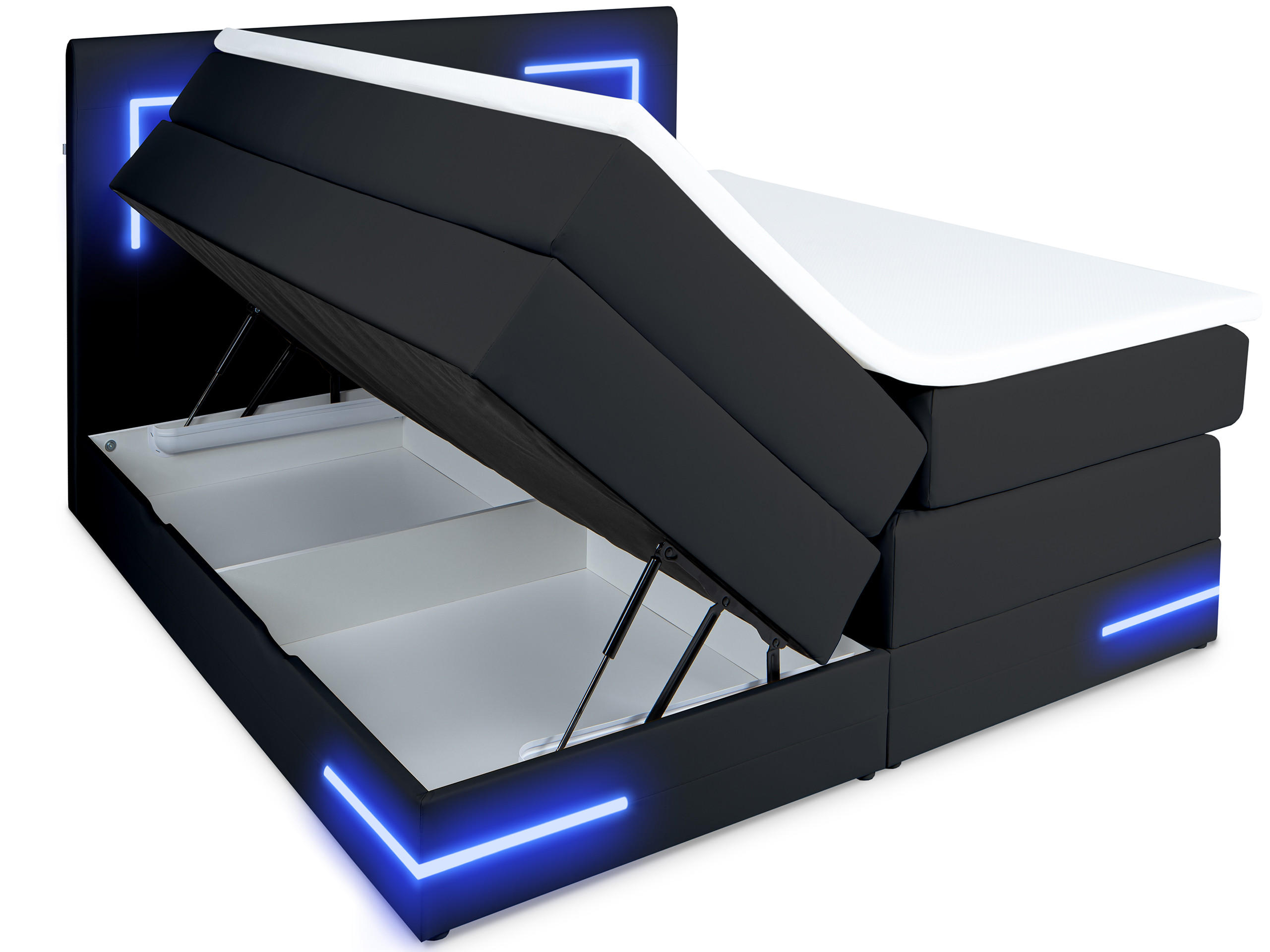 BOXSPRINGBETT Lights 2.0 Schwarz 160/200 cm H2/H3 Kunstleder - Schwarz, Textil (160/200cm) - wonello