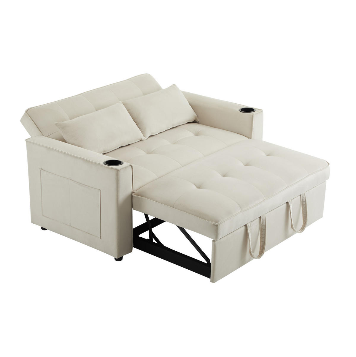 SCHLAFSOFA aus Samt 137x76,5x83 cm Beige mit Schlaffunktion, Getränkehaltern und 3-fach verstellbarer Rückenlehne - Beige, Textil (76.5/83/137cm) - Modfu