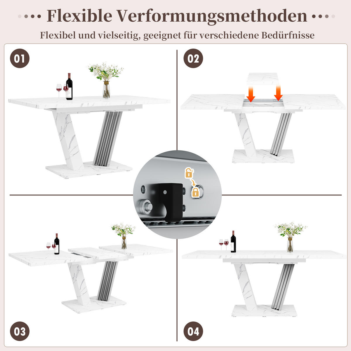 ESSTISCHSET 5-Teilig Ausziehbar 120-160x80 Cm, 4 Graue Kunstlederstühle - Weiß, Holzwerkstoff (68.5/16.5/95cm) - FLIEKS
