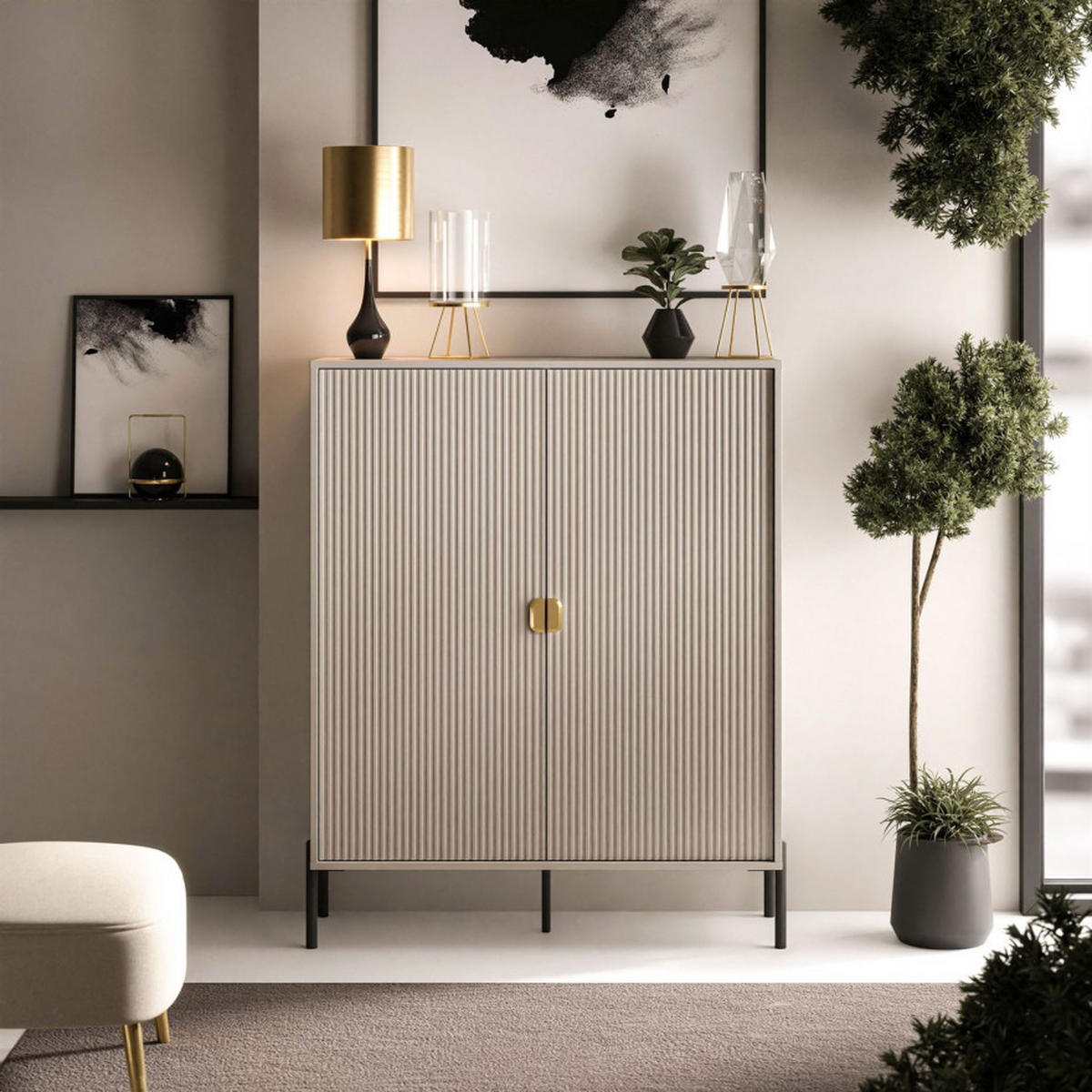 KOMMODE DALIA - Kaschmir/Goldfarben, Holzwerkstoff (104/127/40cm) - Lookway