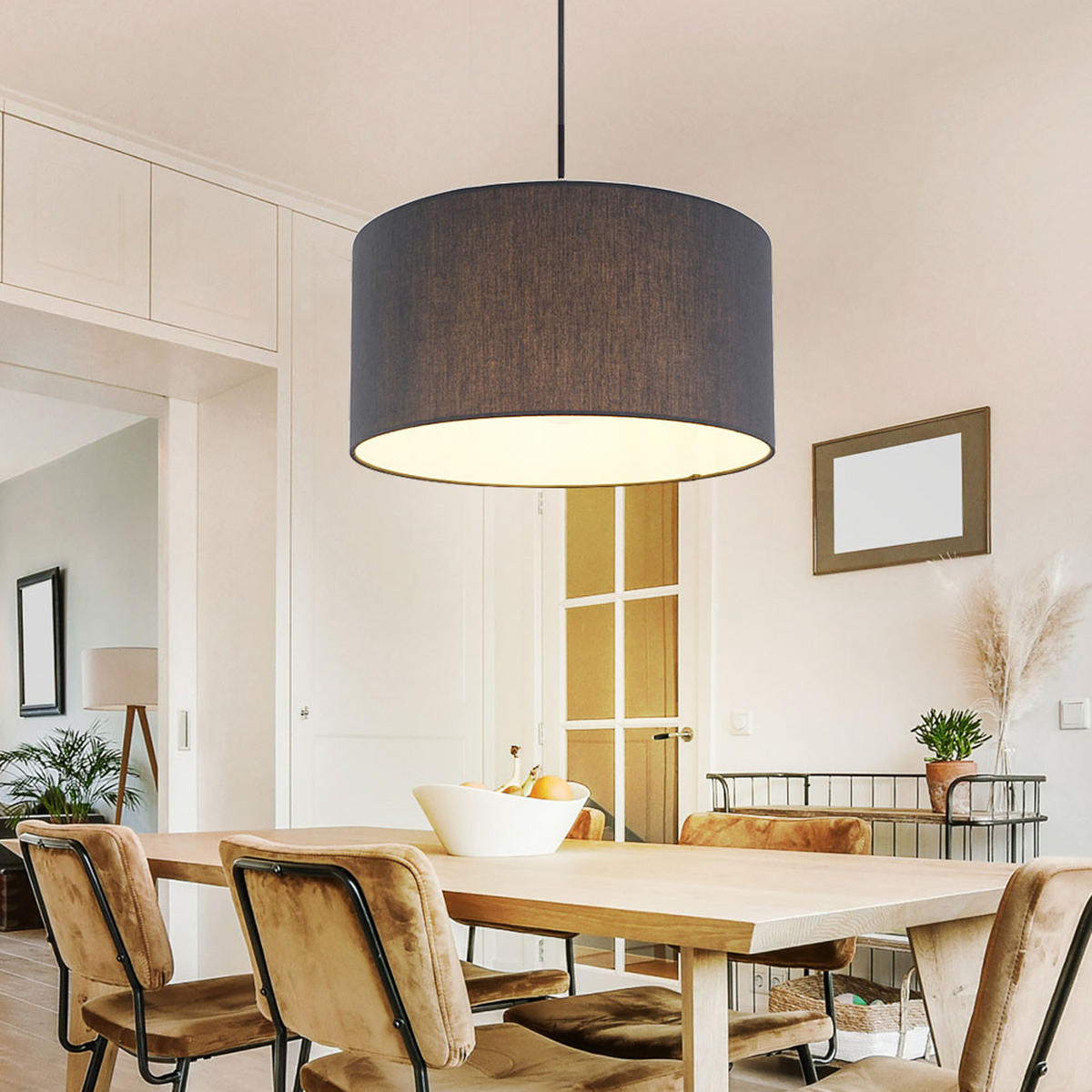 LED HÄNGELEUCHTE Textil Anthrazit Silber - Anthrazit, Metall (40/40/140cm) - Globo Lighting