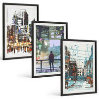 BILDER SET 3er Set - 40x60 cm Schwarzer Rahmen - Moderne Städte, bunte Charaktere - Schwarz, Kunststoff (40/60cm) - TULUP