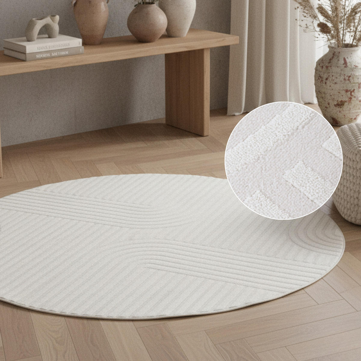 TEPPICH HYGGE Creme, rund 200/200 cm - Creme, Textil (200/200cm) - Tapiso