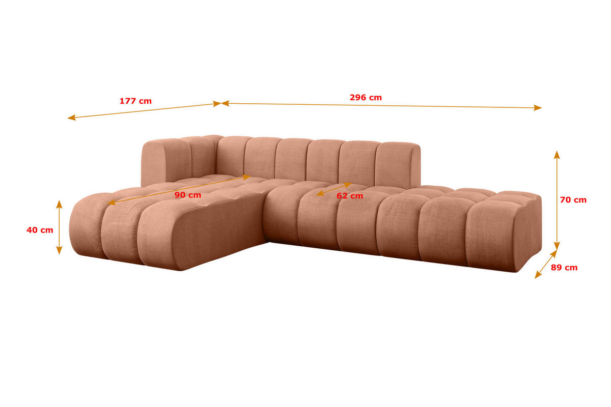 ECKSOFA modulares Sofa Zuvon-L1 - 296x177x70 cm Apricot - Koralle, Holzwerkstoff/Textil (296/177cm) - ALTDECOR