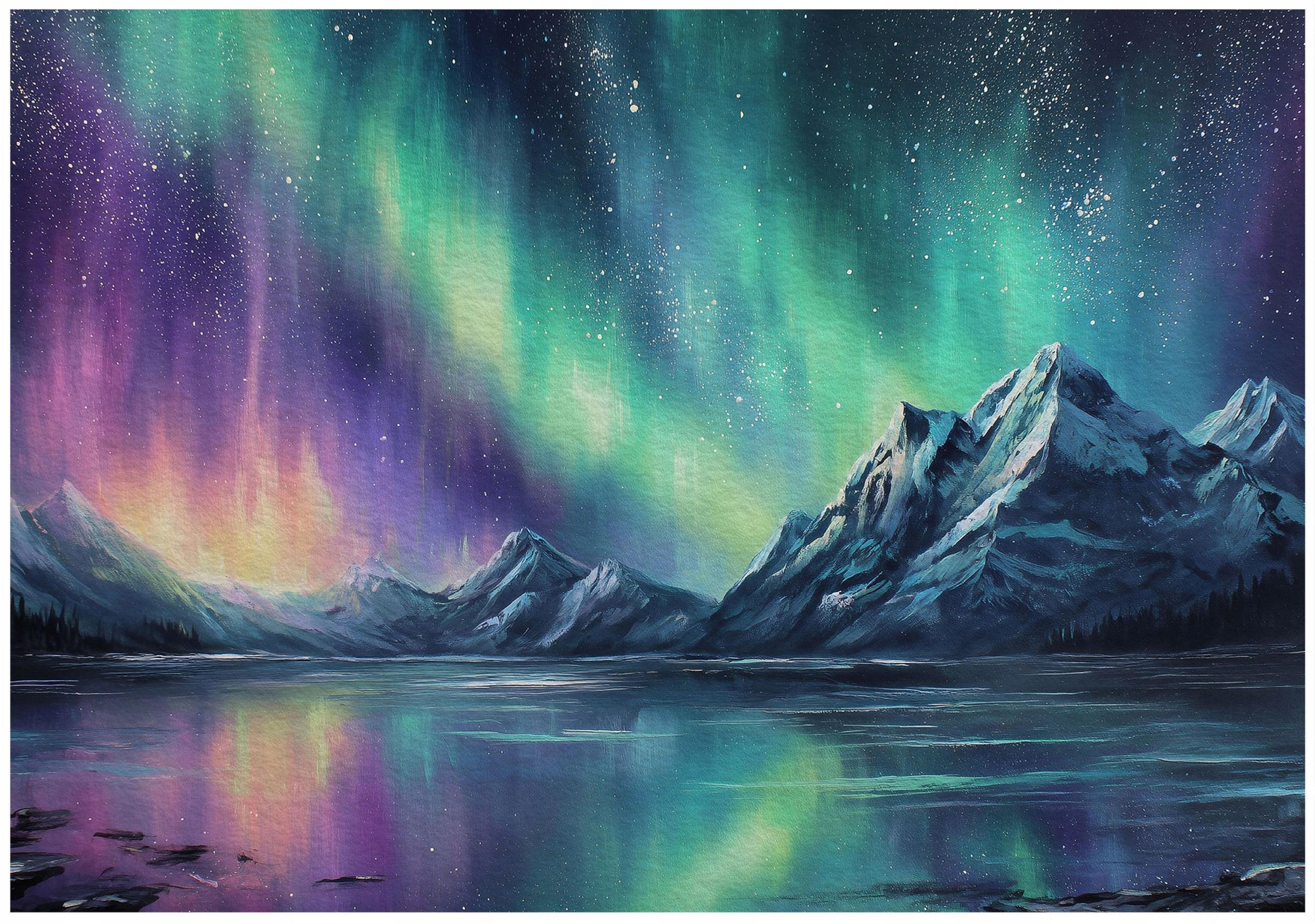 FOTOTAPETE Gebirge Nordlicht Blau 250x175 cm - Multicolor, Papier (250/175cm) - Wallarena