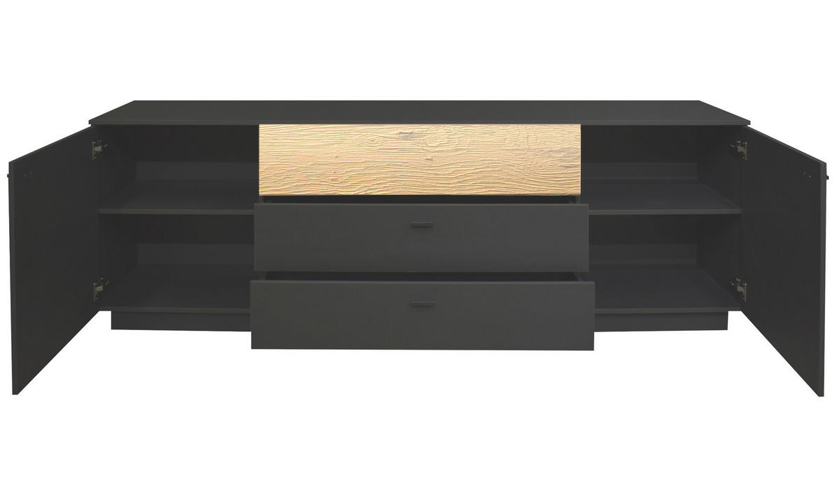 LOWBOARD Lino Anthrazit matt und Eiche massiv - Schwarz, Holzwerkstoff (207/72/45cm)