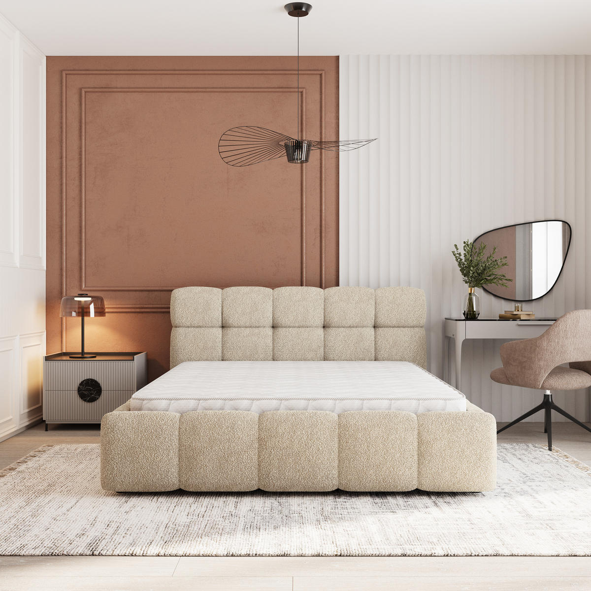 POLSTERBETT FARU Q 180x200 cm mit Bettkästen - Creme - Creme, Holz (180/200cm) - MASSENO
