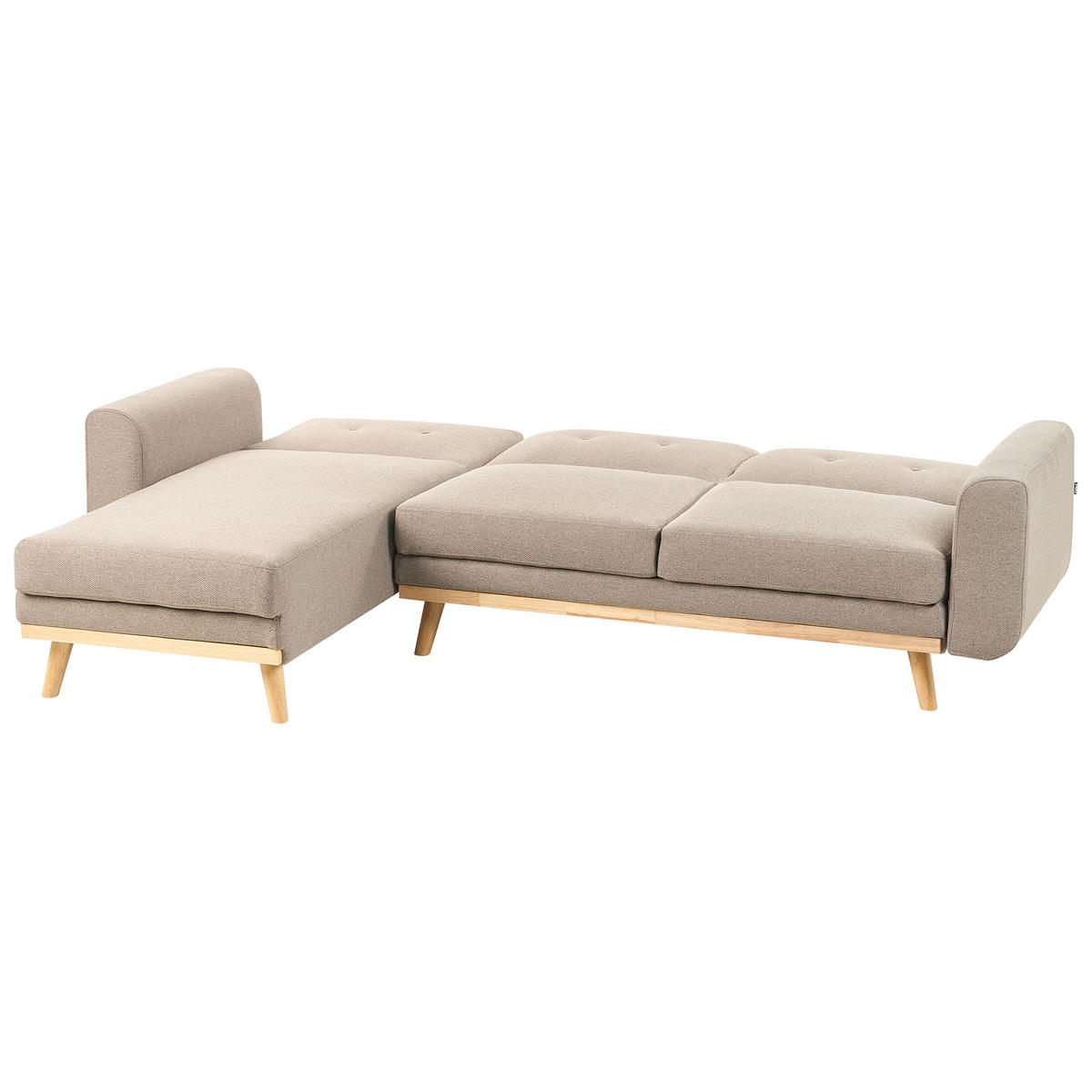 ROZKLÁDACÍ ROHOVÁ POHOVKA 3-místná Látka Světle hnědá pravostranná Kaarina - světle hnědá, textil (260/152cm) - Beliani