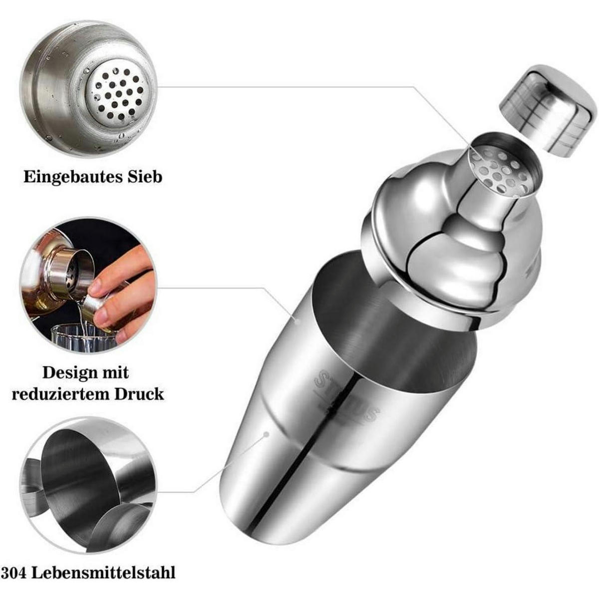 COCKTAILSHAKER 2-teiliges Set Edelstahl 750ml - Silberfarben, Metall (8/8/24cm)