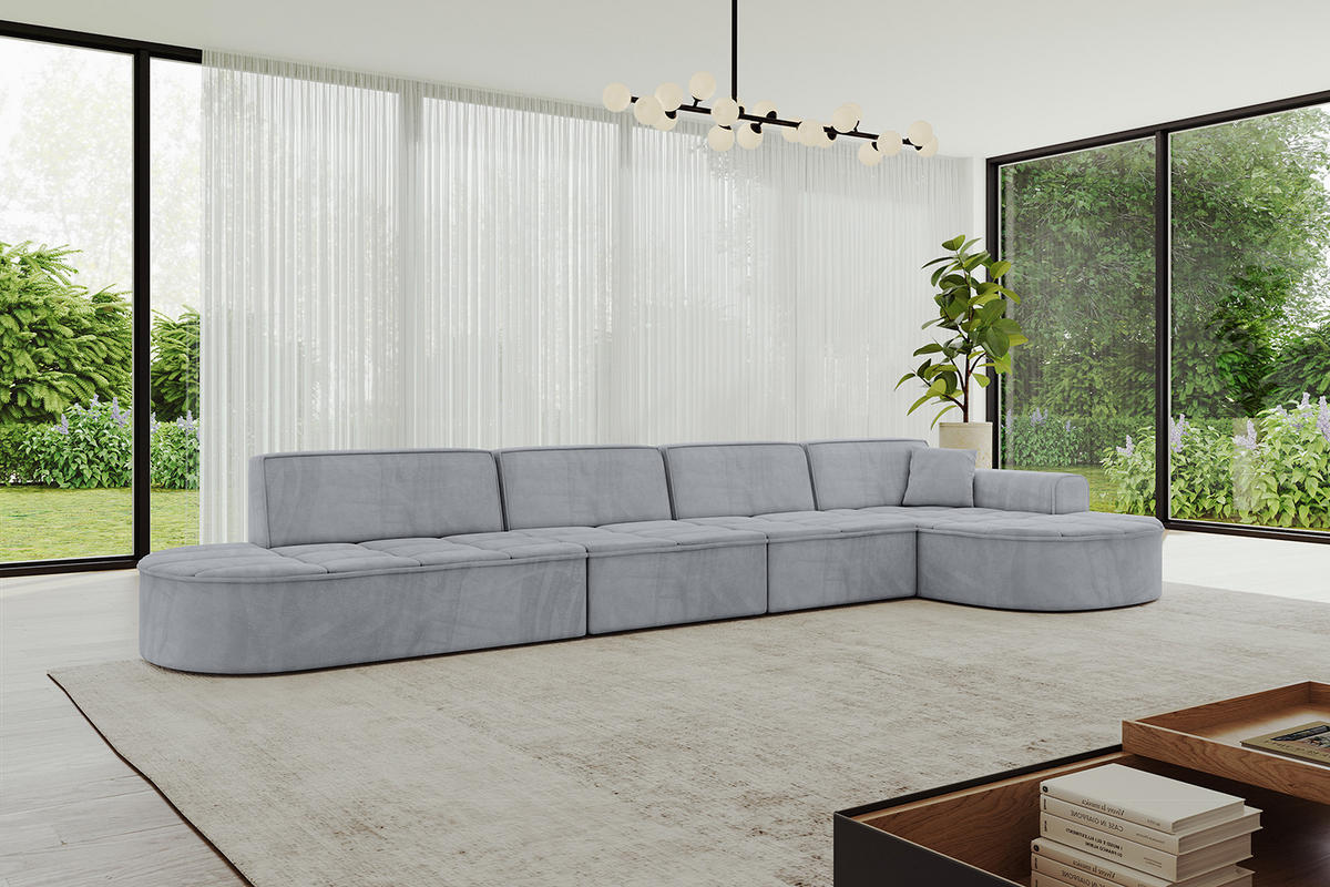 ECKSOFA Ottomane Rechts TARO-L3 - 413x171x79,5 cm Hellgrau - Grau, Holzwerkstoff/Textil (413/171cm) - ALTDECOR