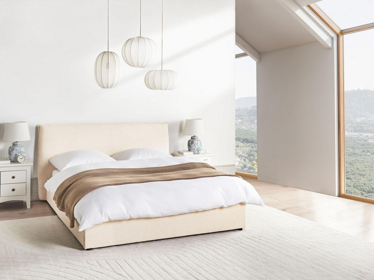 POLSTERBETT 160x200 cm Beige Lavaur - Beige, Textil (160/200cm) - Beliani