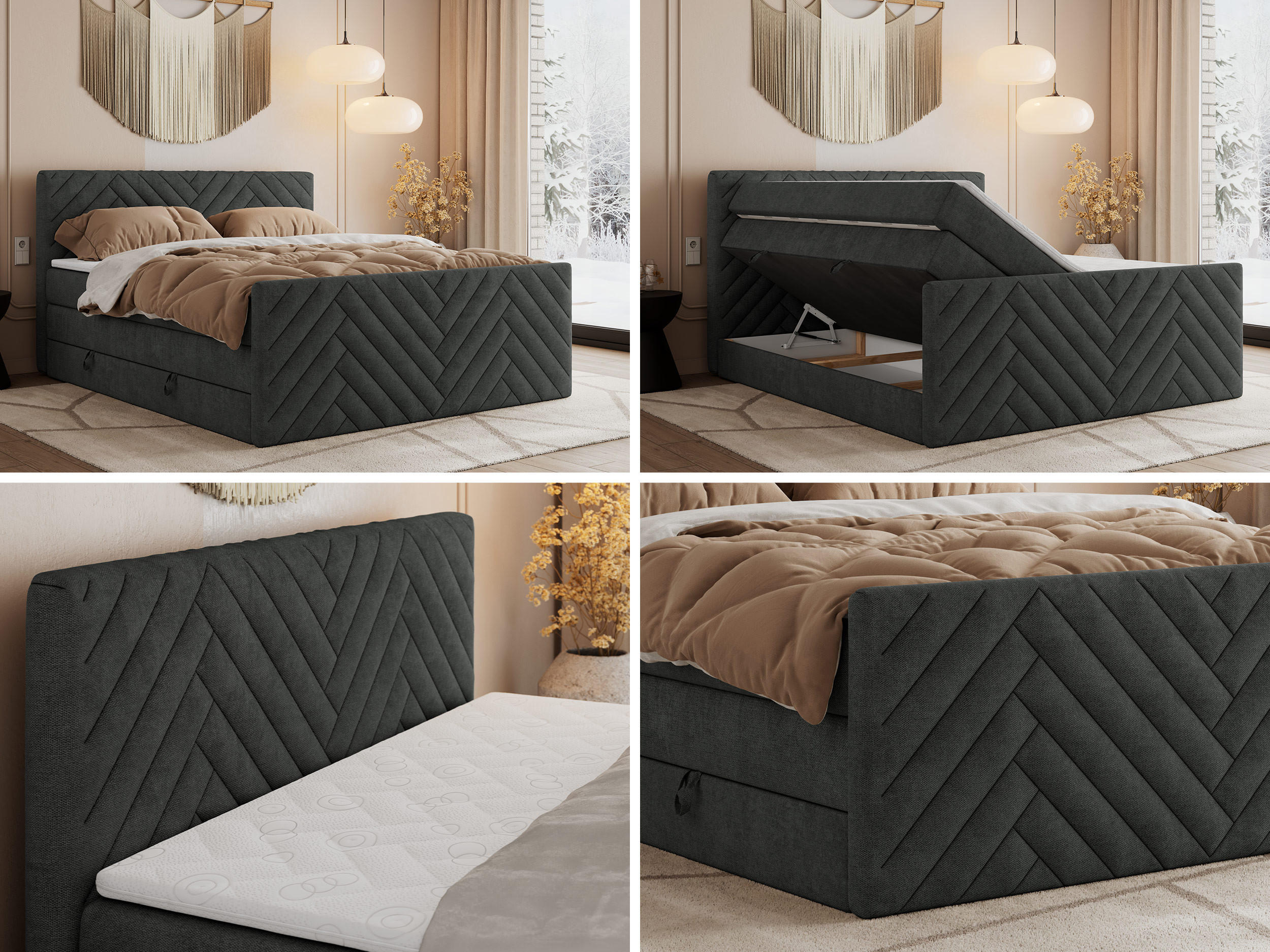 Thumbnail - MKS Boxspringbett, Dunkelgrau, Textil, H4, 7-Zonen, Rechteckig, 160x200 cm, Oeko-Tex®, Schlafzimmer, Betten, Boxspringbe...