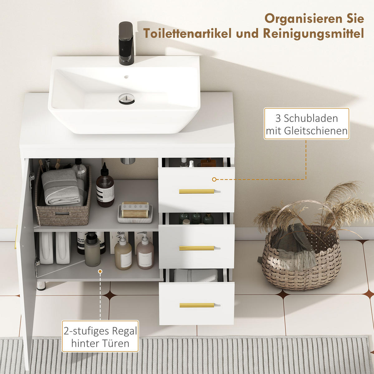 BADEZIMMERSCHRANK Weiß 30.0/70.0/65.0 cm - Weiß, Holzwerkstoff (70/65/30cm)