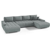 WOHNLANDSCHAFT Draco U Hellgrau. - Silberfarben/Hellgrau, Textil/Metall (350/85/185cm) - Beautysofa