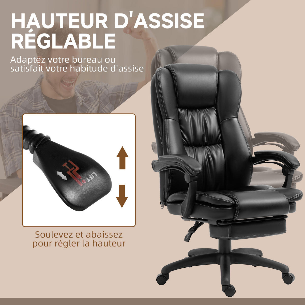 CHEFSESSEL DE-11748 mit Massagefunktion & neigbarer Rückenlehne Schwarz - Schwarz, Metall (68.5/121/68.5cm) - ComfortXL
