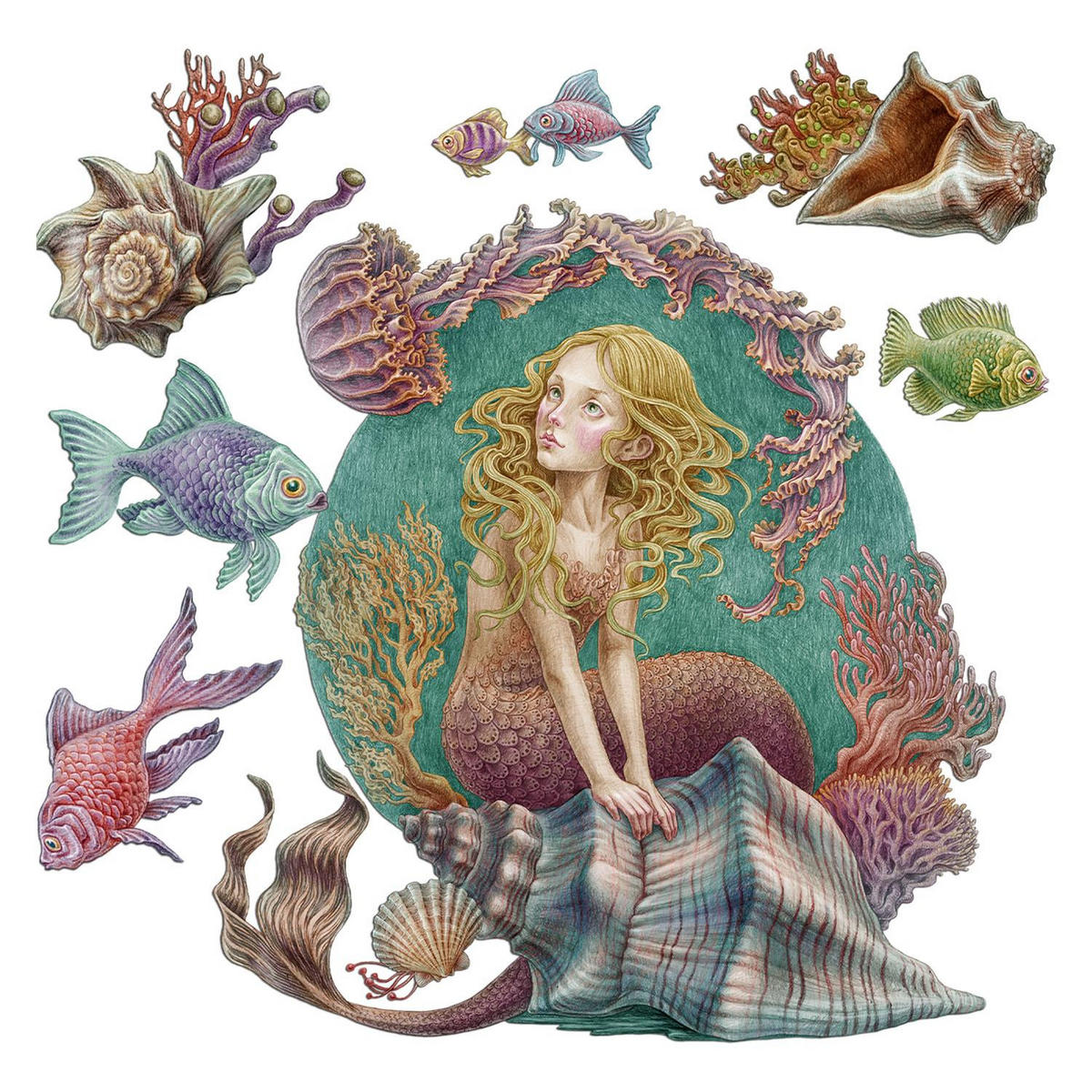 WANDAUFKLEBER 60x53cm - Sirenengeschichten - Multicolor, Kunststoff (60/53/0.1cm) - Wallfluent