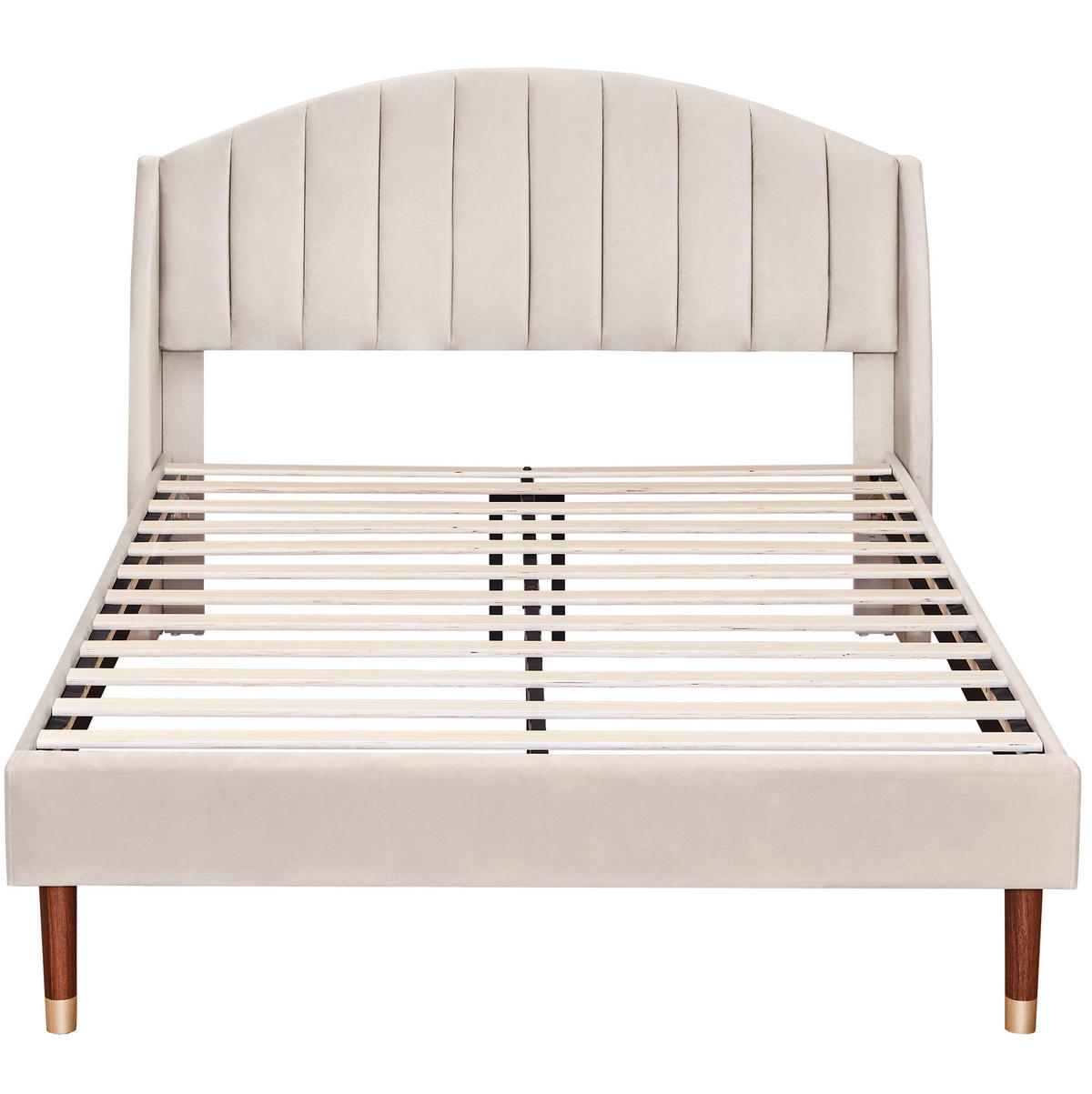 POLSTERBETT 140/200 cm mit Lattenrost, hohem gepolstertem Kopfteil und Samtbezug, Beige - Beige, Textil (140/200cm) - Redom