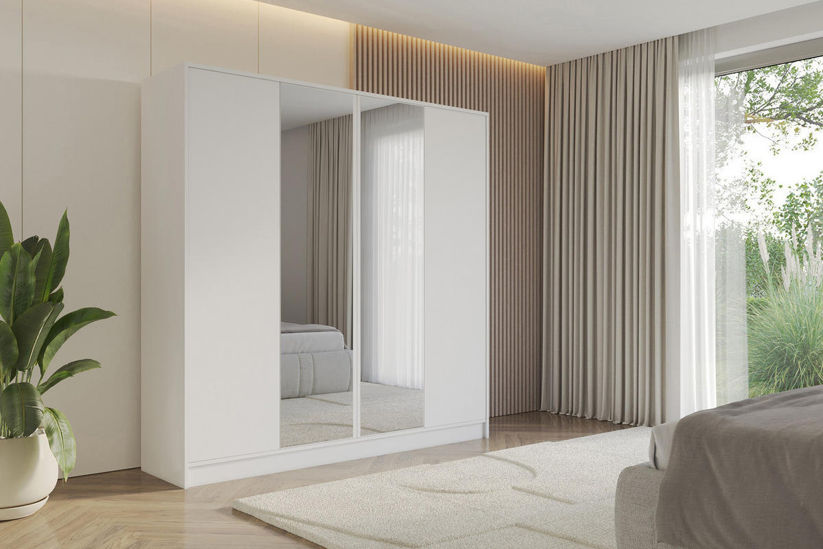 KLEIDERSCHRANK - LUSSO - 200 - Weiß - Goldfarben/Weiß, Holzwerkstoff (200/200/51cm) - ALTDECOR