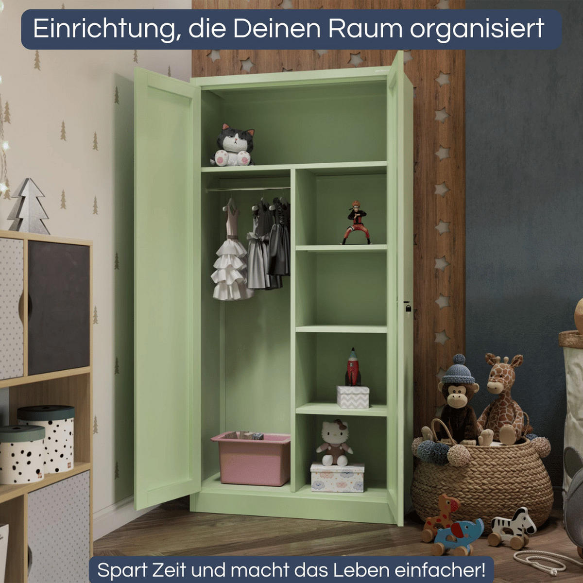 MEHRZWECKSCHRANK Metall abschließbar REKL 185x90x45cm Pastellgrün - Pastellgrün, Metall (90/185/45cm) - DELUKE