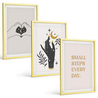 BILDER SET 3er Set - 40x60 cm Goldrahmen - Minimalistische Boho-Illustrationen - Goldfarben, Kunststoff (40/60cm) - TULUP
