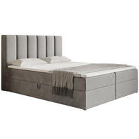 BOXBETT Bonio I 140/200 cm in Grau – mit Bettkasten und Topper - Hellgrau/Schwarz, Holz/Holzwerkstoff (140/200cm) - AX Living