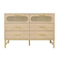 KOMMODE aus Spanplatte und Metall 40x120x74 cm Sonoma Eiche mit 6 Schubladen, Rattanoptik und Kippsicherung - Eichefarben, Metall (120/74/40cm) - Modfu