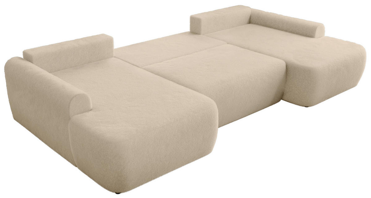 WOHNLANDSCHAFT CUBO U Creme Plüsch - Creme/Schwarz, Kunststoff/Textil (370/100/187cm) - MKS