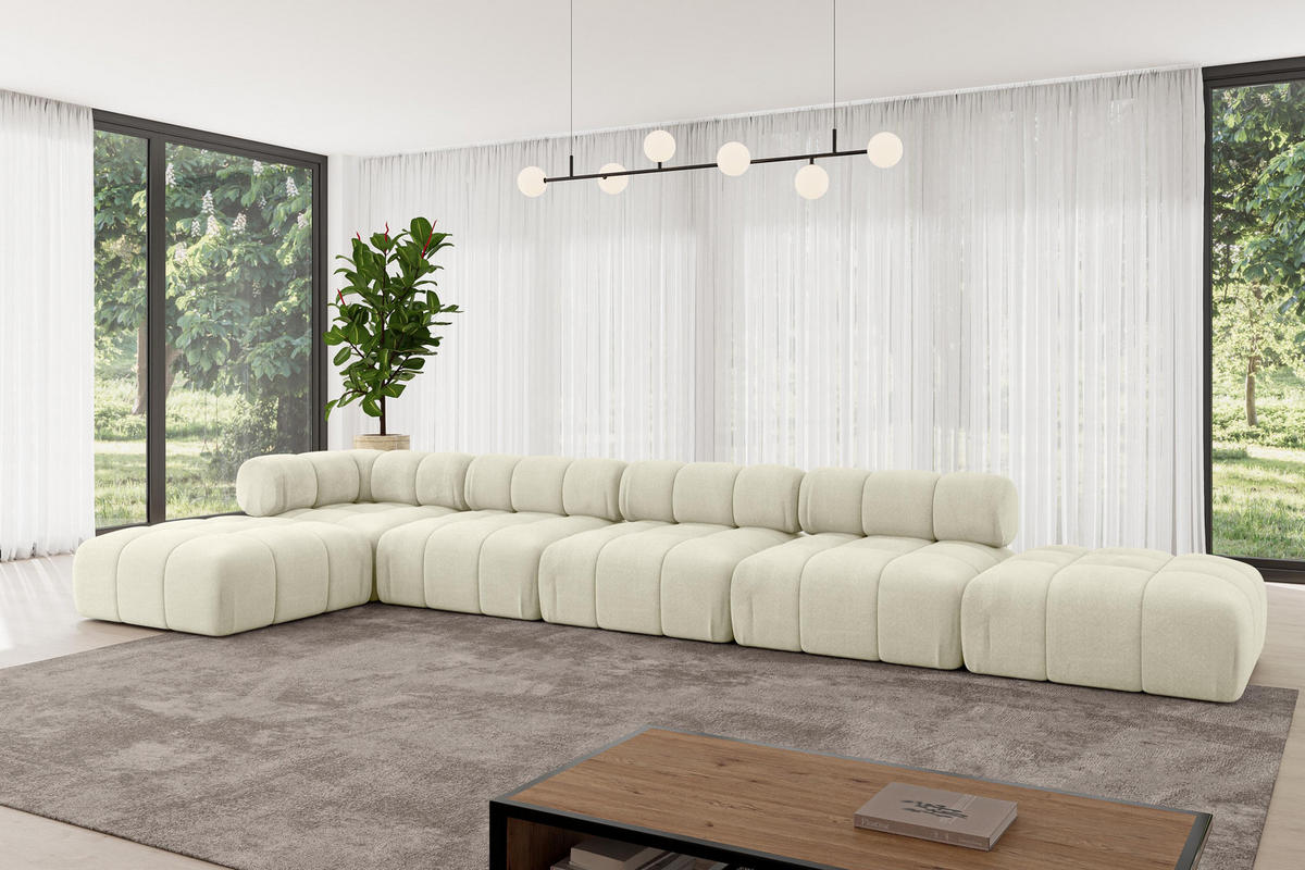 ECKSOFA modulares Sofa Kerru-L3 - 475x190x70 cm Beige Velours - Beige, Holzwerkstoff/Textil (475/190cm) - ALTDECOR