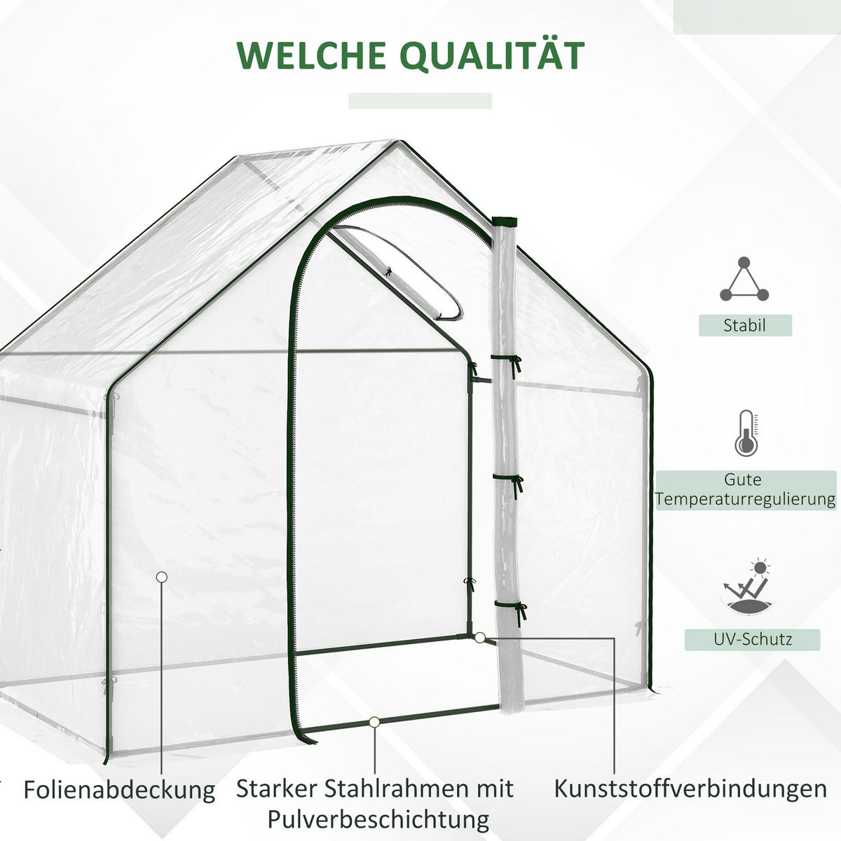 FOLIENGEWÄCHSHAUS DE-05769 Begehbar mit Dachfenster & aufrollbarer Tür Transparent - Transparent, Kunststoff/Metall (100/168/180cm) - ComfortXL