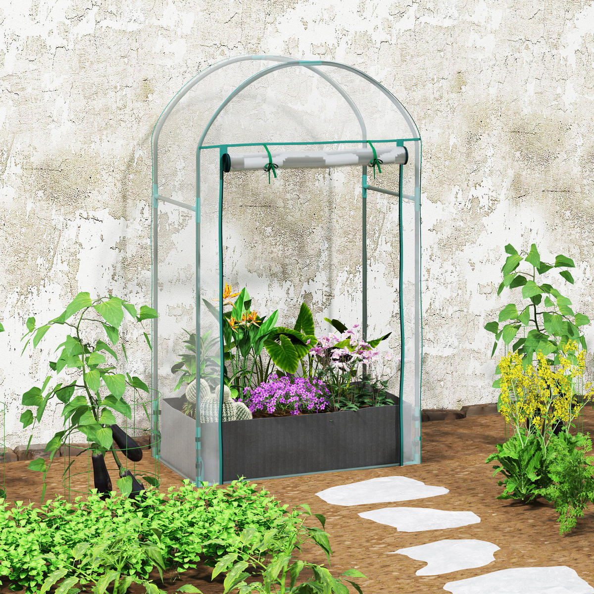 GEWÄCHSHAUS DE-12009 mit Pflanzsack & Rolltür Transparent - Transparent, Kunststoff (50/152/89cm) - ComfortXL