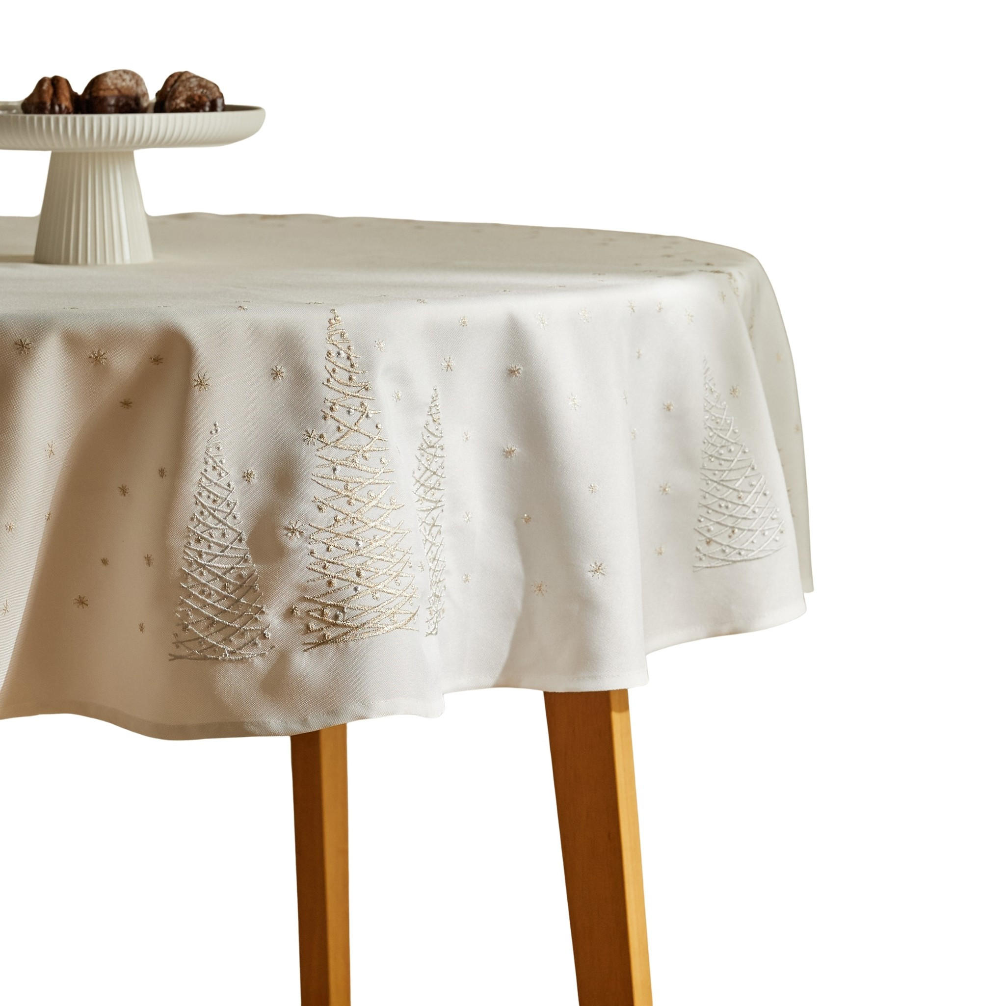 TISCHDECKE Navore Rund 160cm Weiß/Gold, Dekorative Tischdeko Weihnacheten, Weihnachtsdeko, Christmas - Weiß, Textil (160cm) - home&you