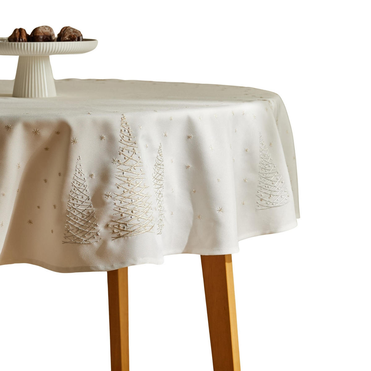 TISCHDECKE Navore Rund 160cm Weiß/Gold, Dekorative Tischdeko Weihnacheten, Weihnachtsdeko, Christmas - Weiß, Textil (160cm) - home&you