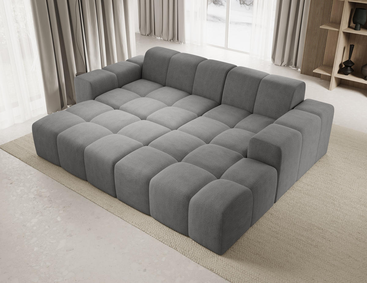 ECKSOFA Fogo mit Hocker, Couch L-Form, Sofa Rechts, Veloursstoff, 245x68x180 cm, Grau - Grau, Holz/Textil (245/180cm) - PROMETO Möbel