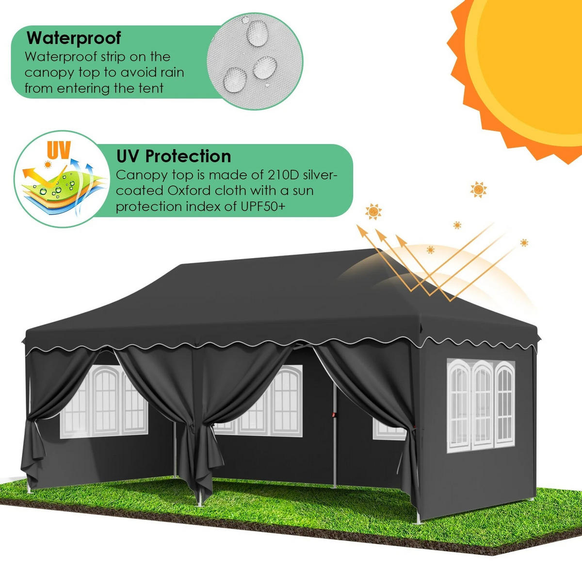 PAVILLON 3x6 m Dunkelgrau mit 6 Seitenteilen - Dunkelgrau, Textil/Metall (600/300cm) - Kaket