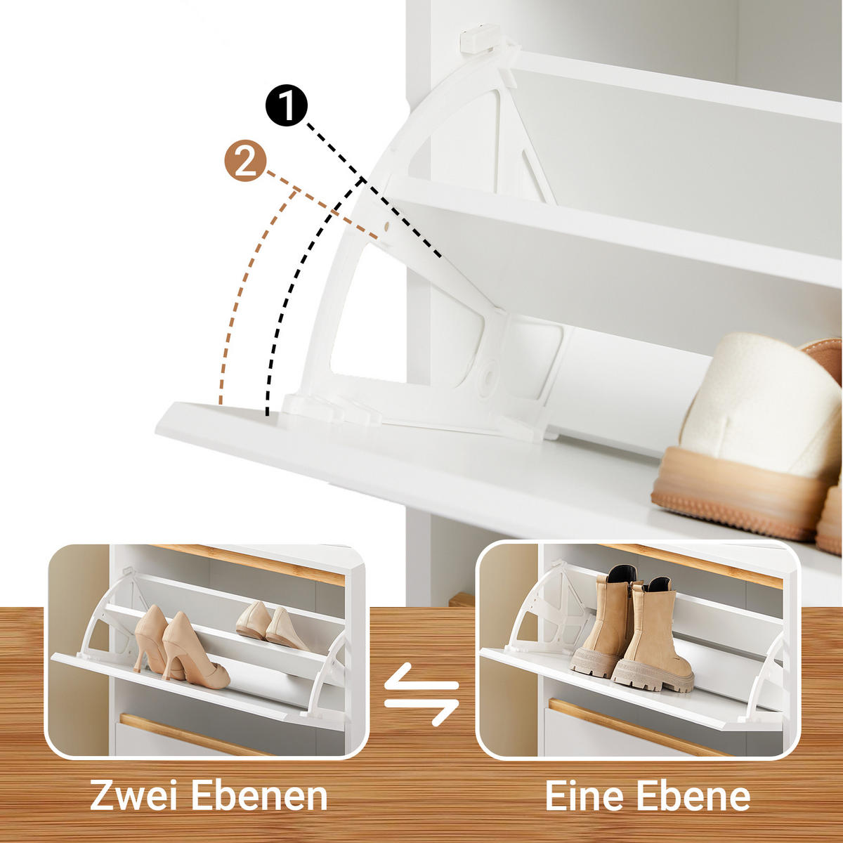 SCHUHSCHRANK Weiß-Natur - Weiß/Naturfarben, Holz/Holzwerkstoff (60/91/34cm) - SoBuy